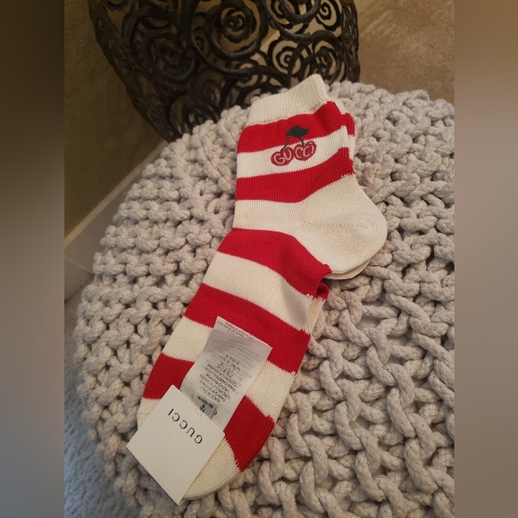 Gucci Red and White Knitted Ankle Socks With Cherries 🍒 - Picture 3 of 6